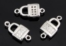 Link lacatel cu cristale, argint 925 placat cu rodiu, 13mm  - x1