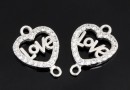 Link inima cu cristale, argint 925 placat cu rodiu, 16mm  - x1