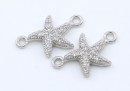 Link stea de mare cu cristale, argint 925 placat cu rodiu, 15mm  - x1