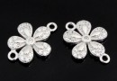 Link floare cu cristale, argint 925 placat cu rodiu, 14mm  - x1