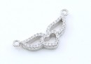 Link inima cu aripi cu cristale, argint 925 placat cu rodiu, 23mm  - x1