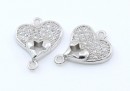 Link inima cu cristale, argint 925 placat cu rodiu, 14mm  - x1