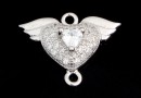 Link inima cu cristale, argint 925 placat cu rodiu, 12mm  - x1