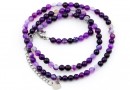 Colier cu incuietoare din margele agate striped, mov, 4mm