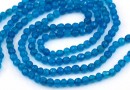 Agate beads, round faceted, capri blue, 4mm