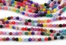 Agate beads, round faceted, multicolor, 3.3mm
