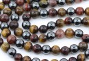 Margele mix Ochi de tigru si hematit, rotund, 8mm