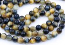 Yellow-blue Tiger Eye Beads, round, 6mm